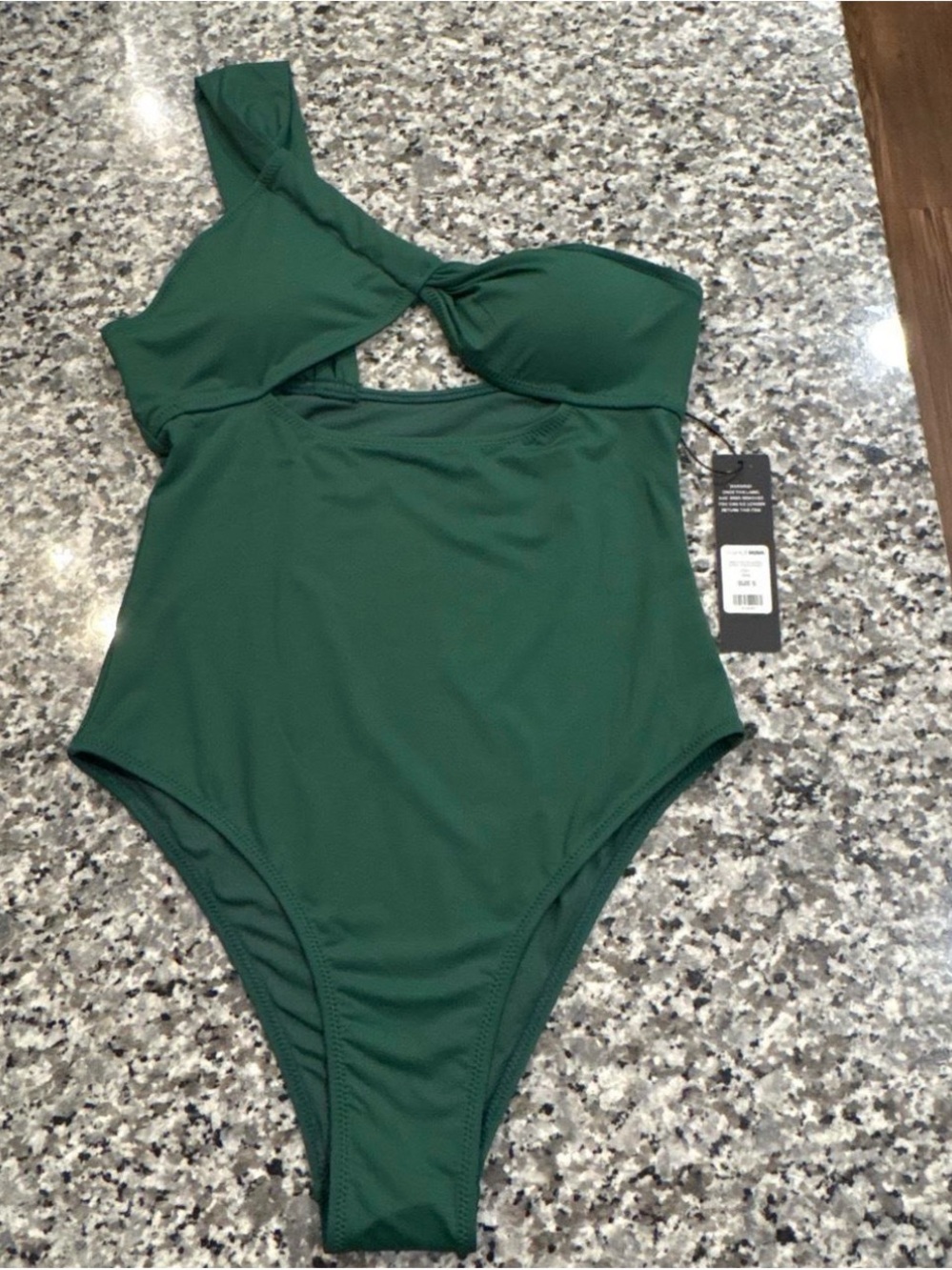 Fashion Nova Emerald Green One-Shoulder One-Piece Swimsuit.